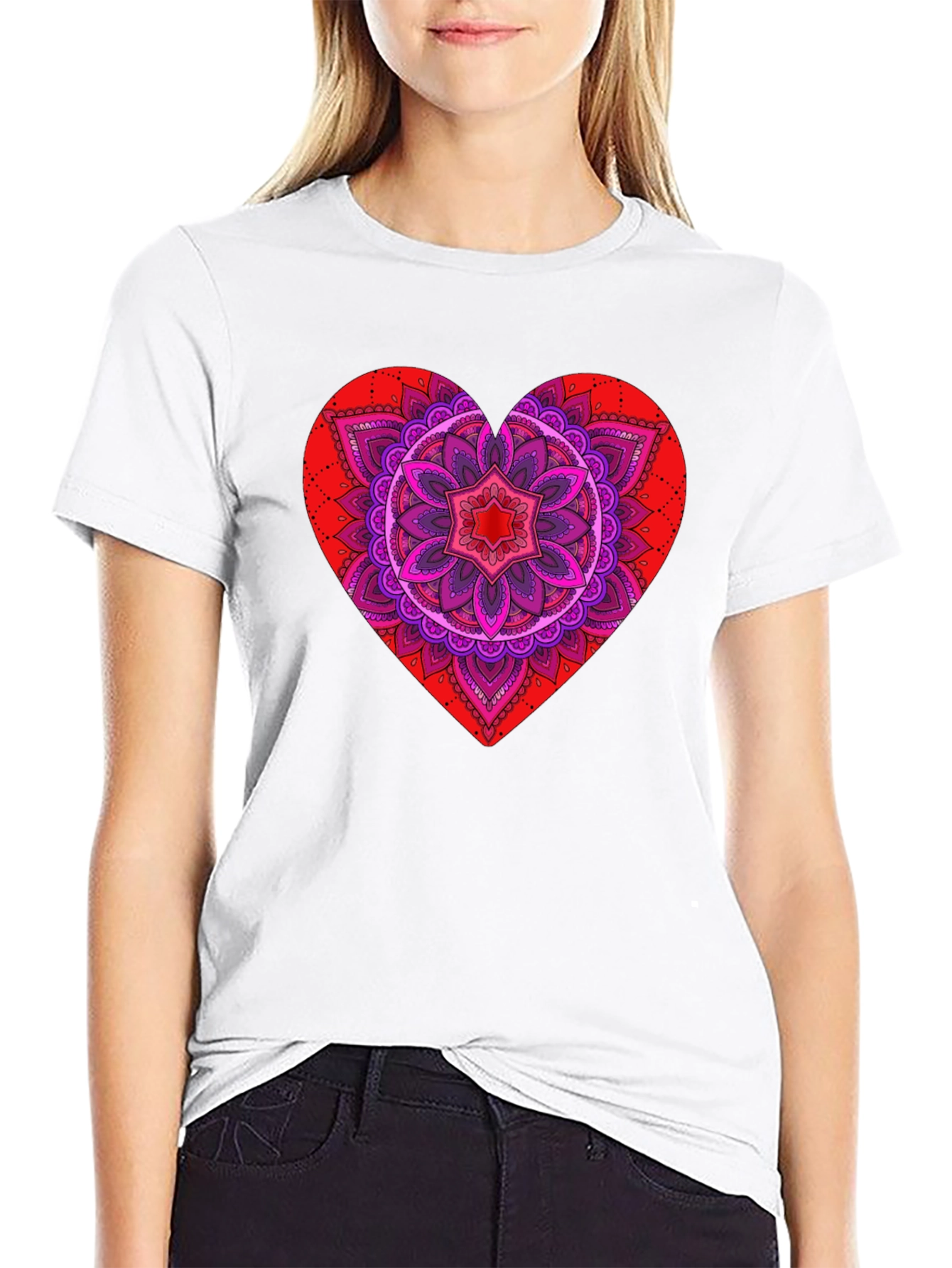 Heart Mandala Graphic Tee - Black