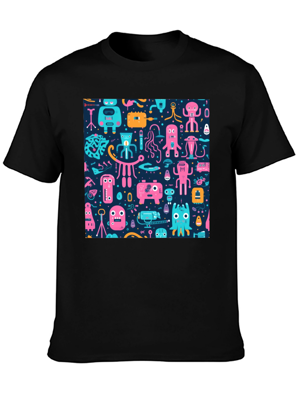 Funky Retro Robot Pattern T-Shirt