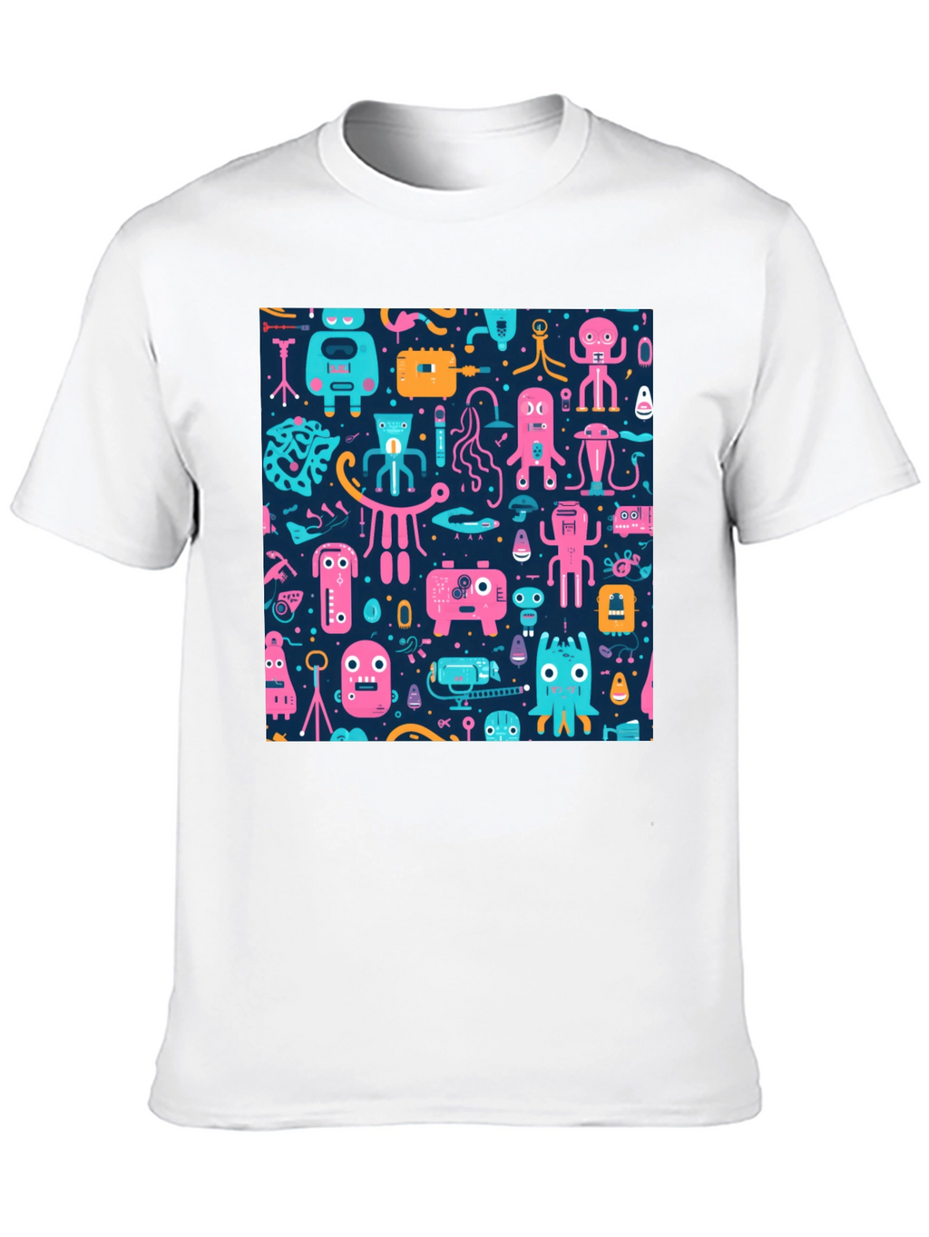 Funky Retro Robot Pattern T-Shirt