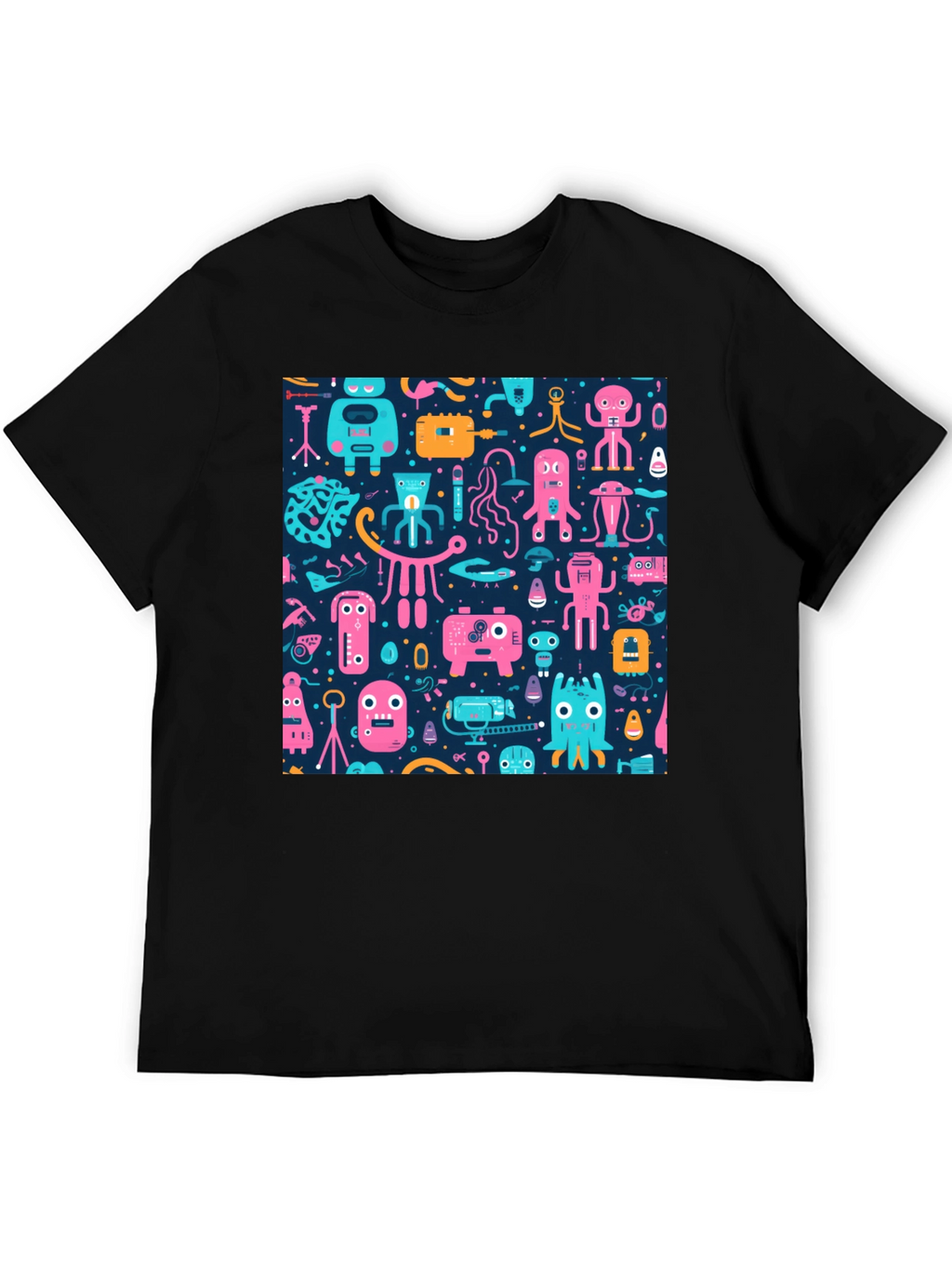 Funky Retro Robot Pattern T-Shirt
