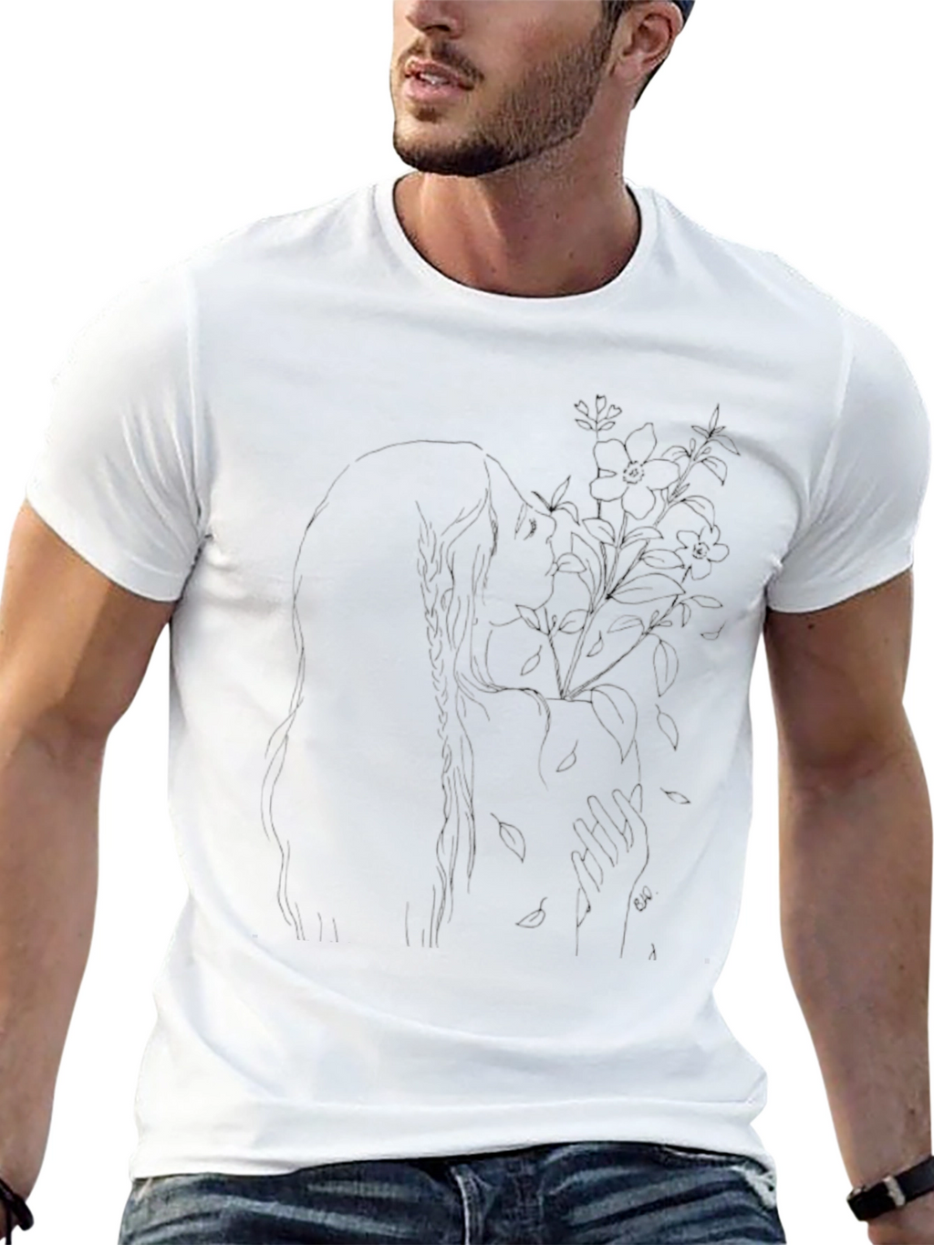 Artistic Floral Silhouette Black T-Shirt