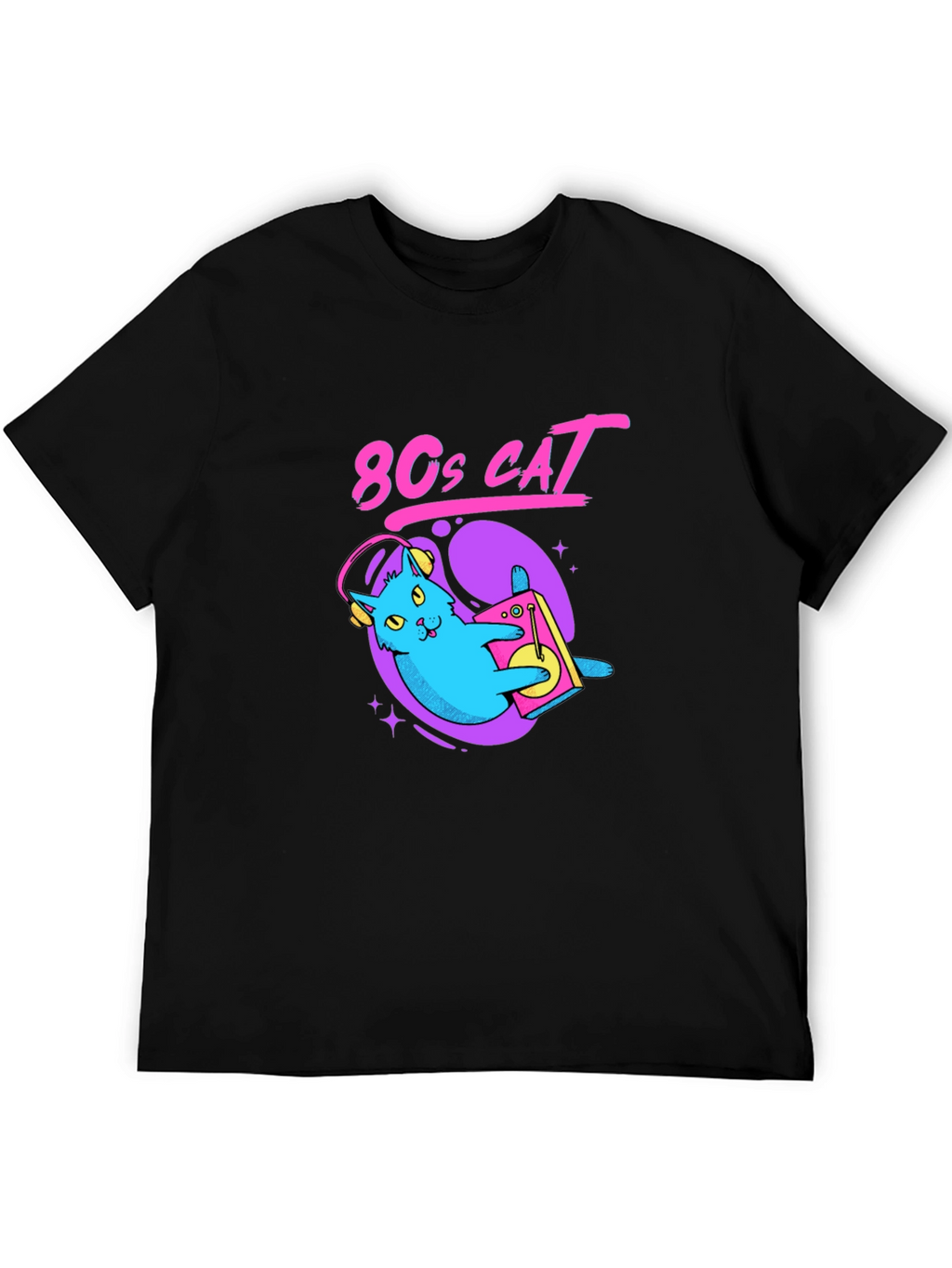 80s Cat Graphic Tee - Retro Style