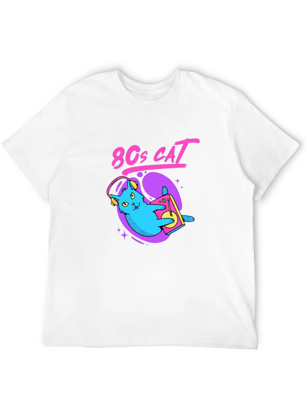 80s Cat Graphic Tee - Retro Style