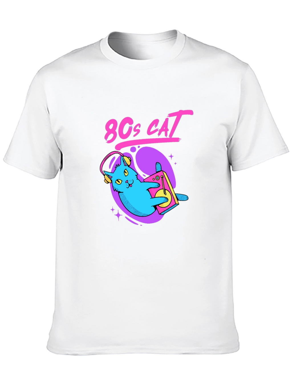 80s Cat Graphic Tee - Retro Style