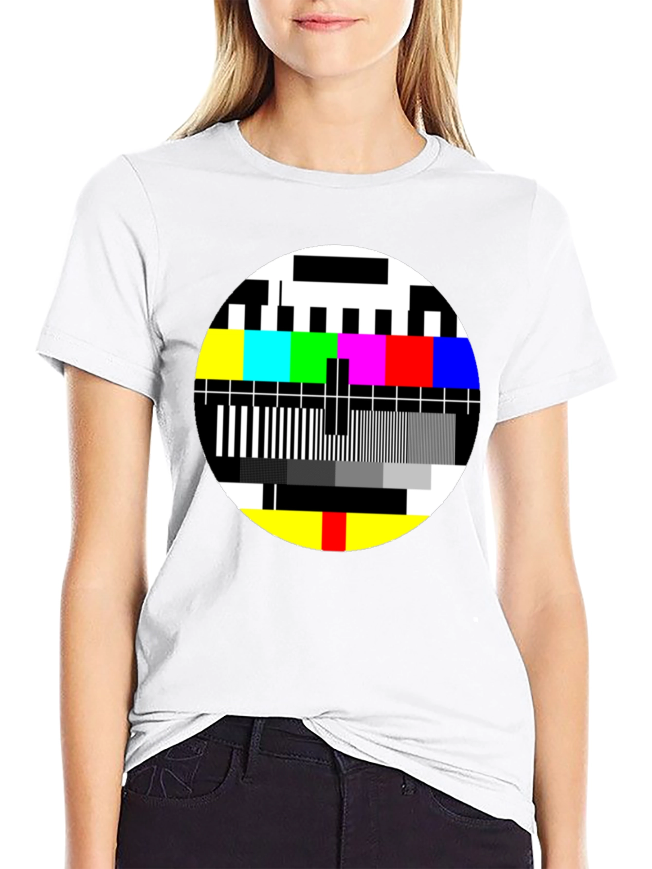 Retro TV Test Pattern Graphic T-Shirt - Black