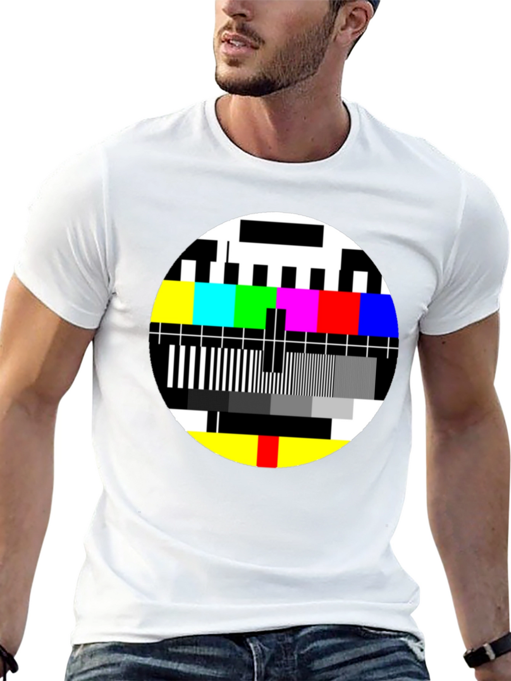 Retro TV Test Pattern Graphic T-Shirt - Black