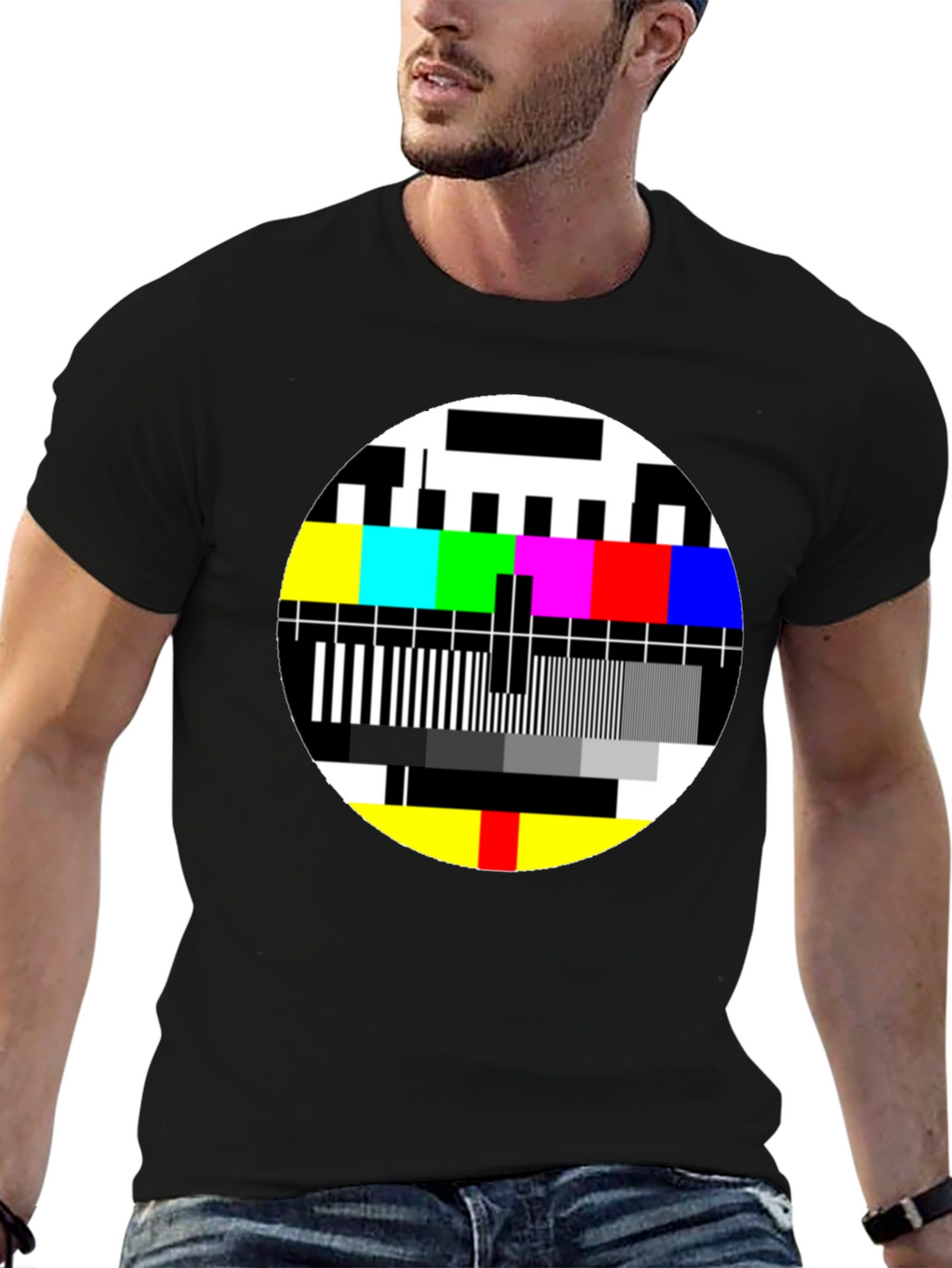 Retro TV Test Pattern Graphic T-Shirt - Black