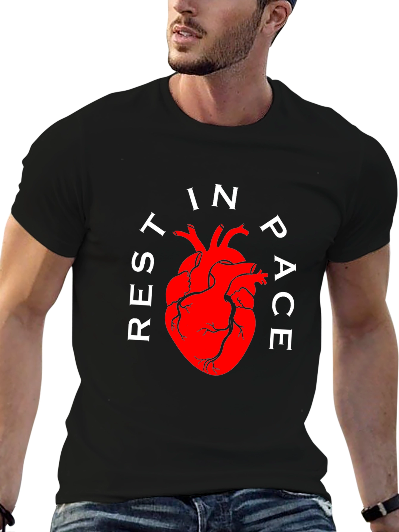 Rest In Peace Anatomical Heart Black T-Shirt