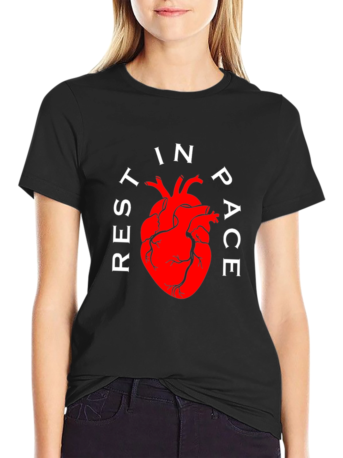 Rest In Peace Anatomical Heart Black T-Shirt