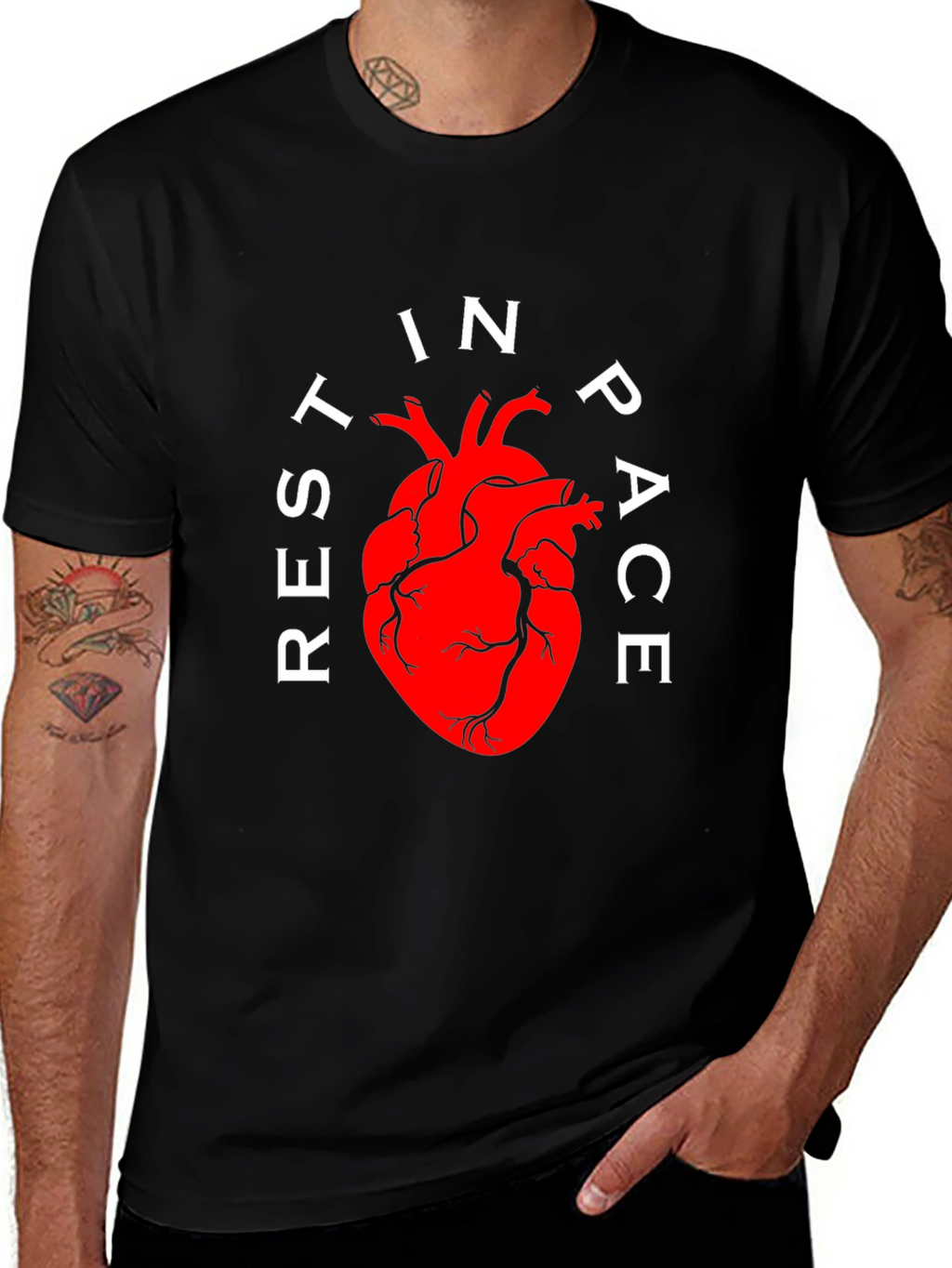 Rest In Peace Anatomical Heart Black T-Shirt