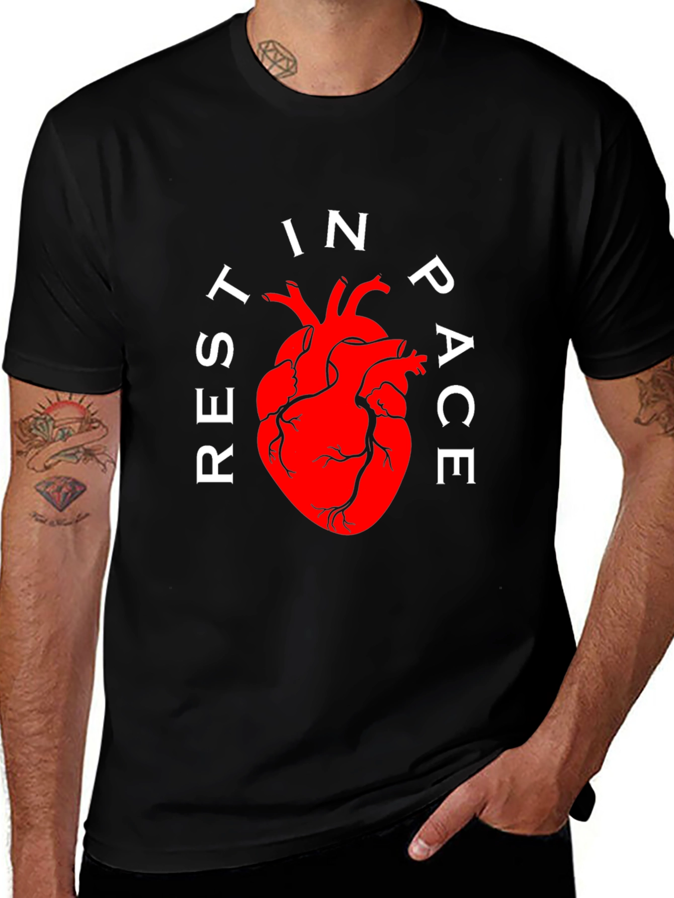 Rest In Peace Anatomical Heart Black T-Shirt