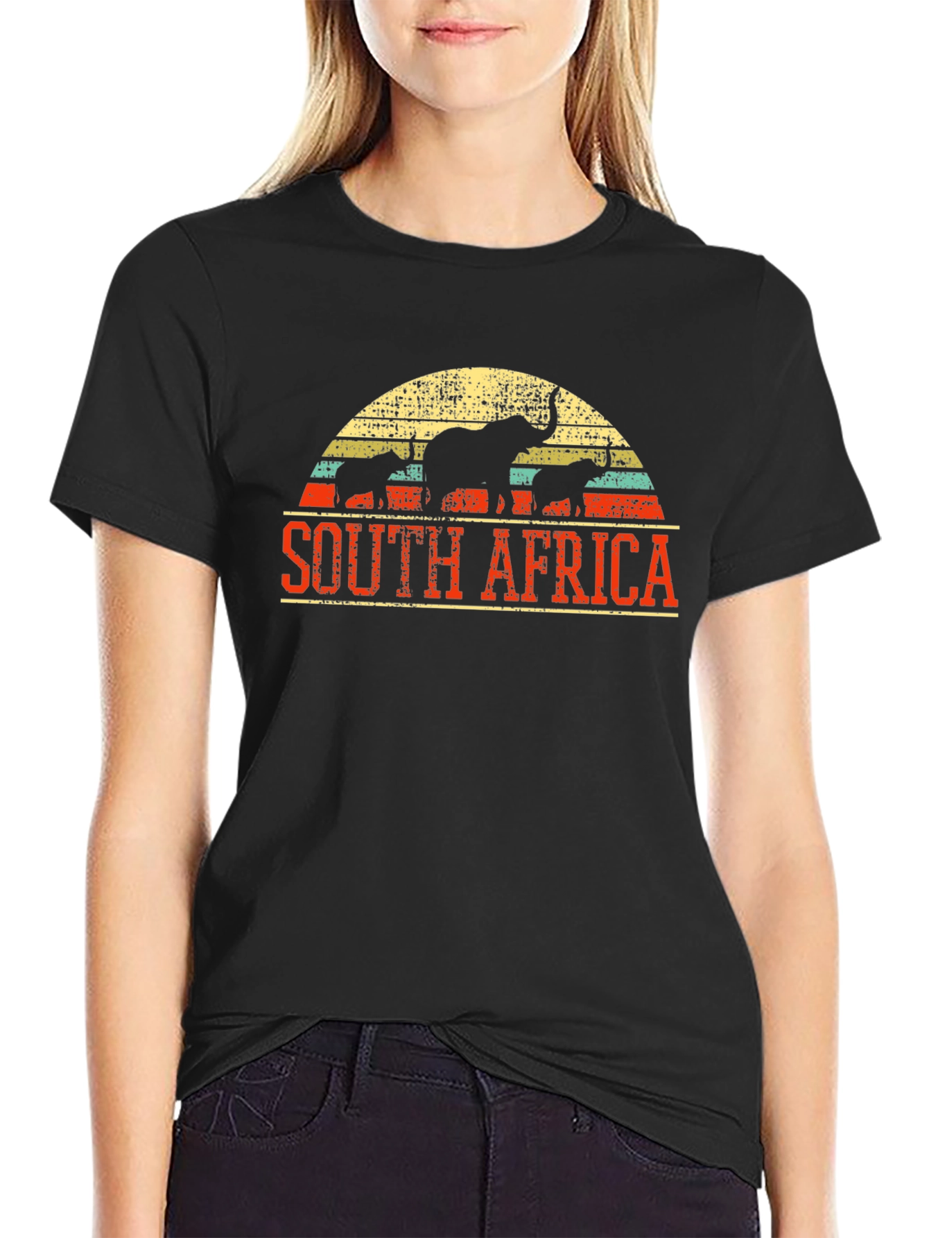 South Africa Elephant Graphic Tee - Black Cotton T-Shirt