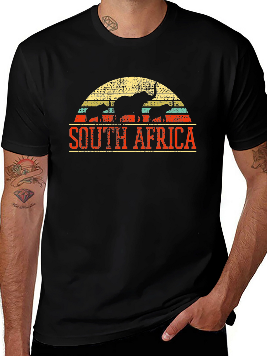 South Africa Elephant Graphic Tee - Black Cotton T-Shirt