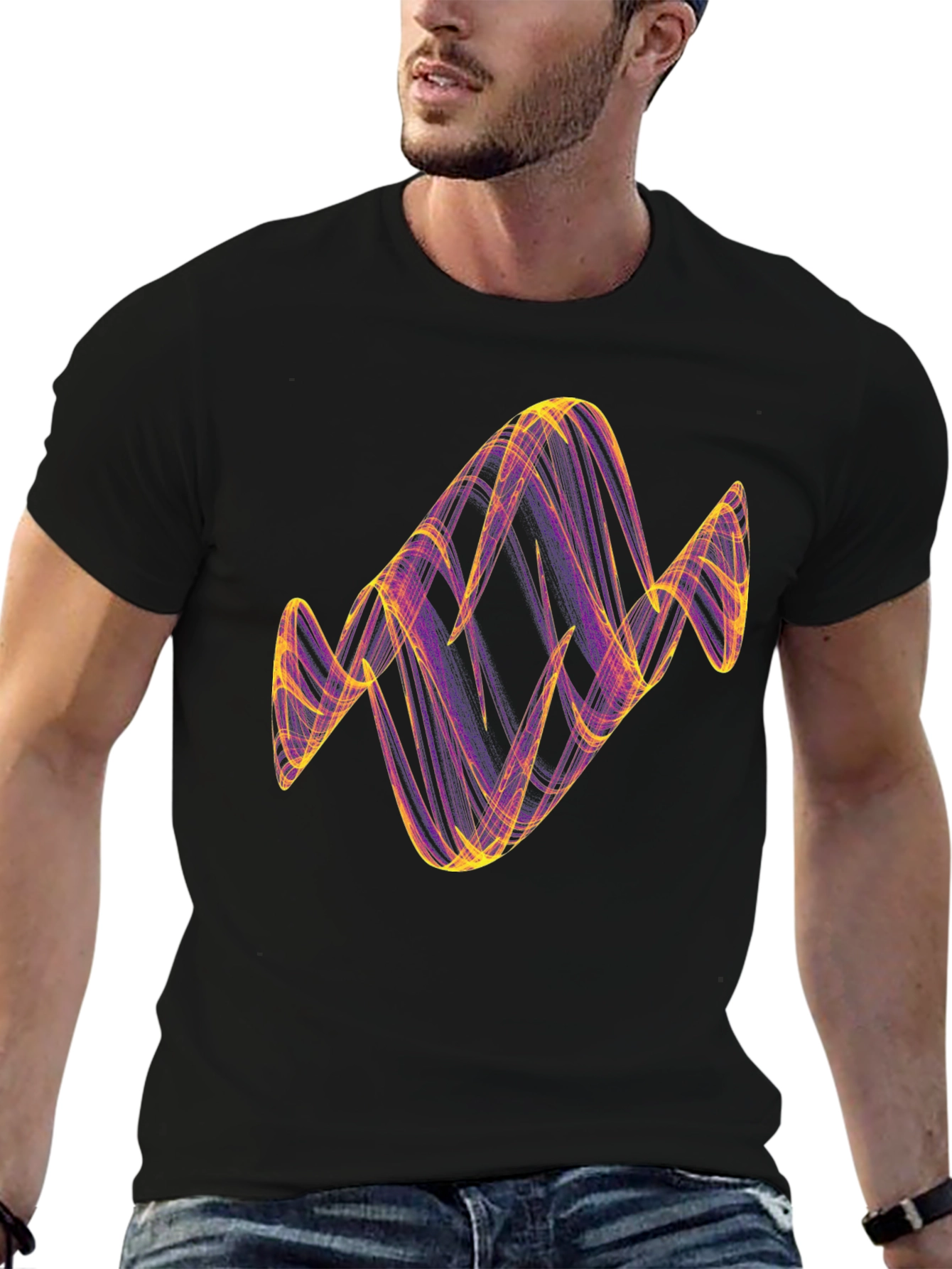 Abstract Line Art Graphic T-Shirt - Black