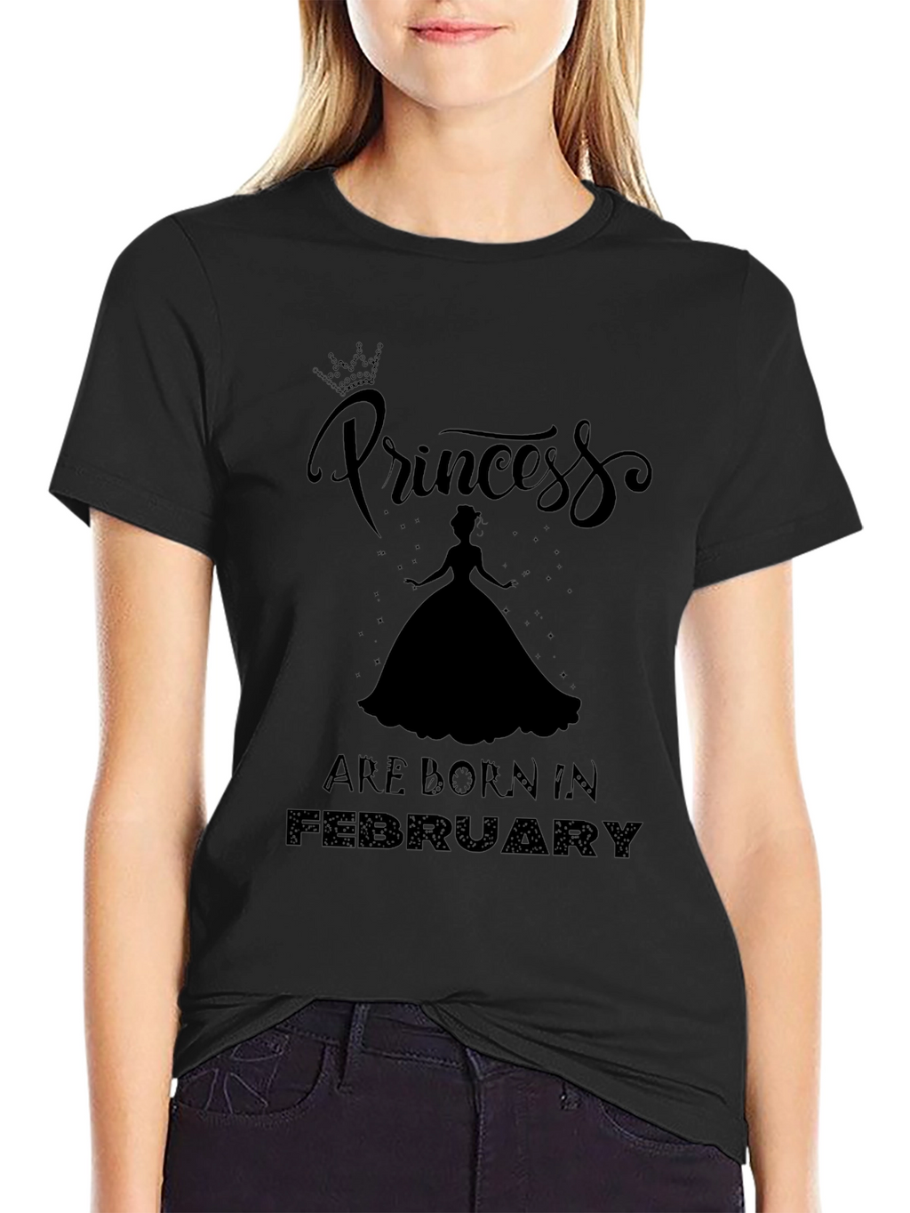 Princess Born in February Black T-Shirt