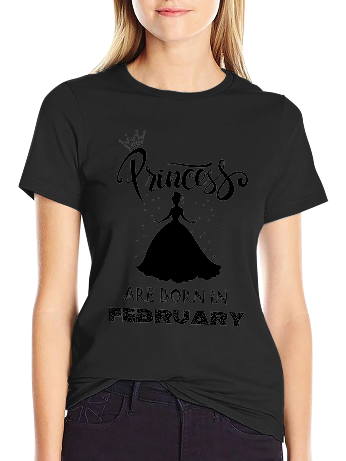 Princess Born in February Black T-Shirt