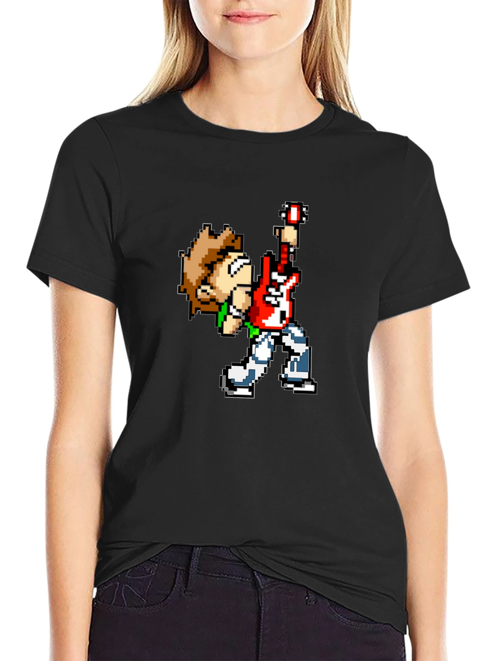 Pixel Art Rocker Black T-Shirt