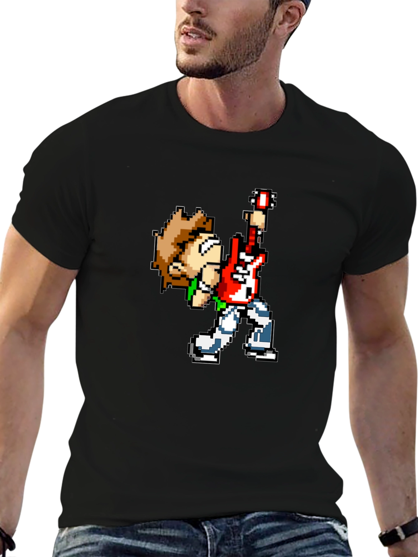 Pixel Art Rocker Black T-Shirt