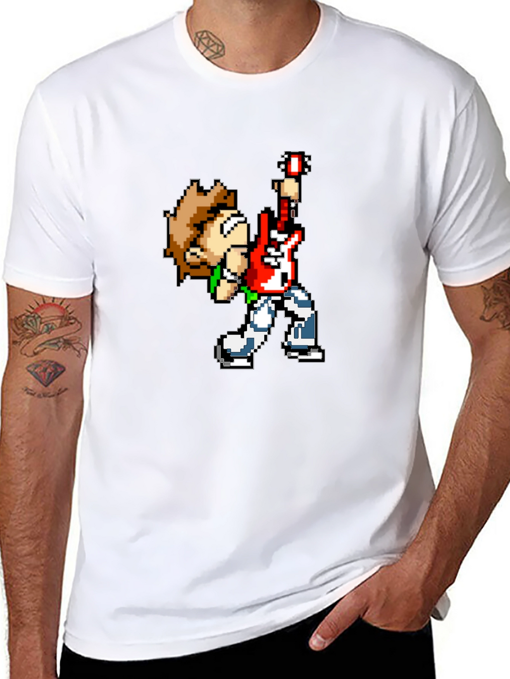 Pixel Art Rocker Black T-Shirt