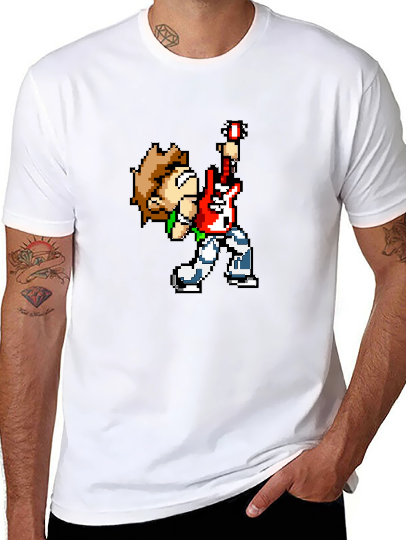 Pixel Art Rocker Black T-Shirt