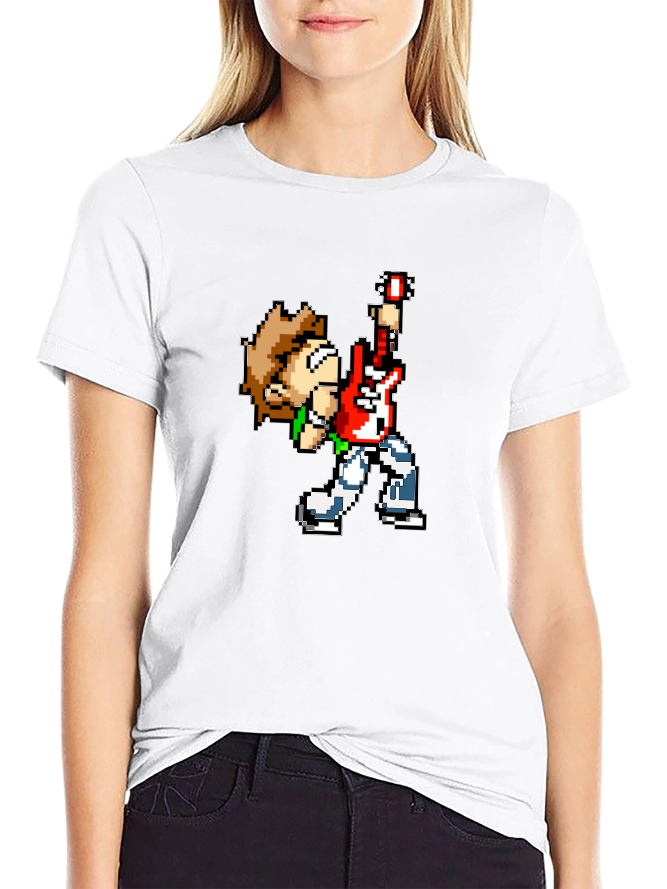 Pixel Art Rocker Black T-Shirt