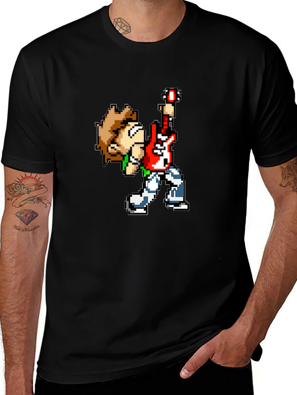 Pixel Art Rocker Black T-Shirt
