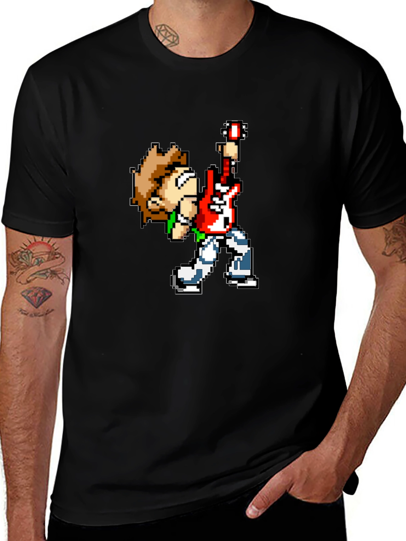 Pixel Art Rocker Black T-Shirt