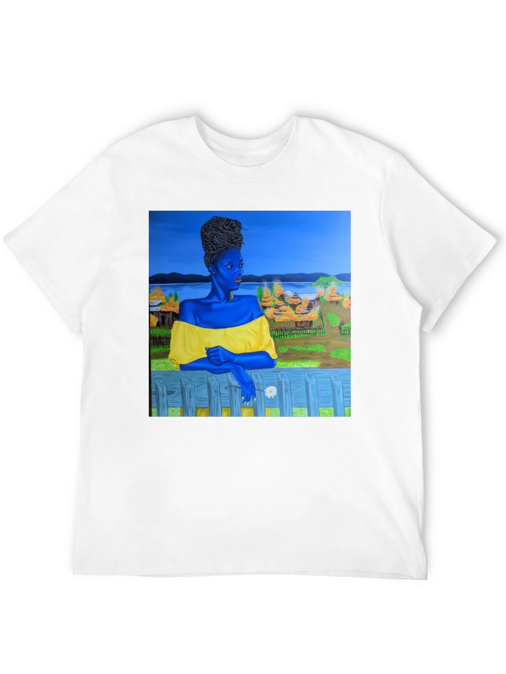 Black T-Shirt with Artistic Portrait Print