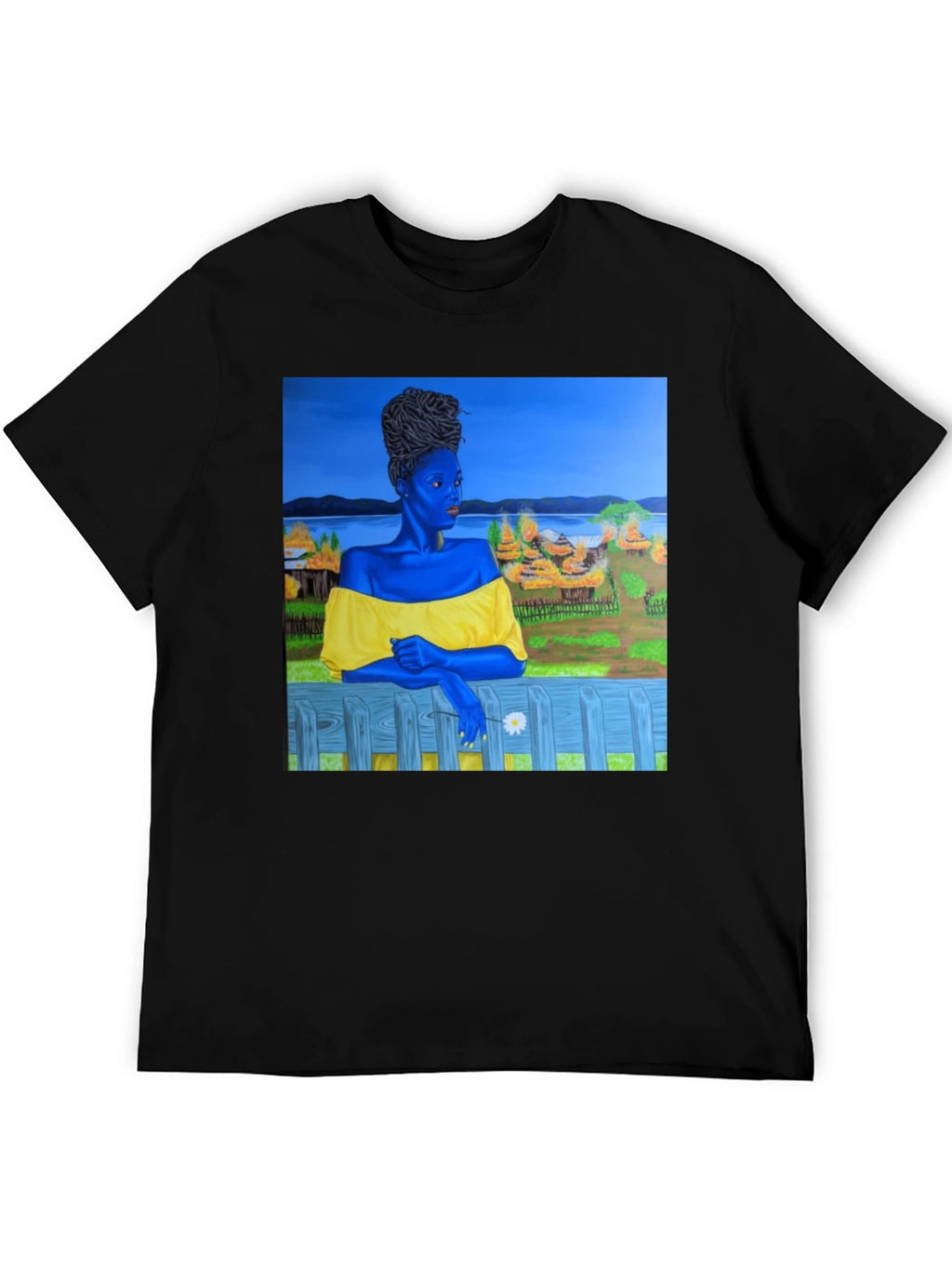 Black T-Shirt with Artistic Portrait Print