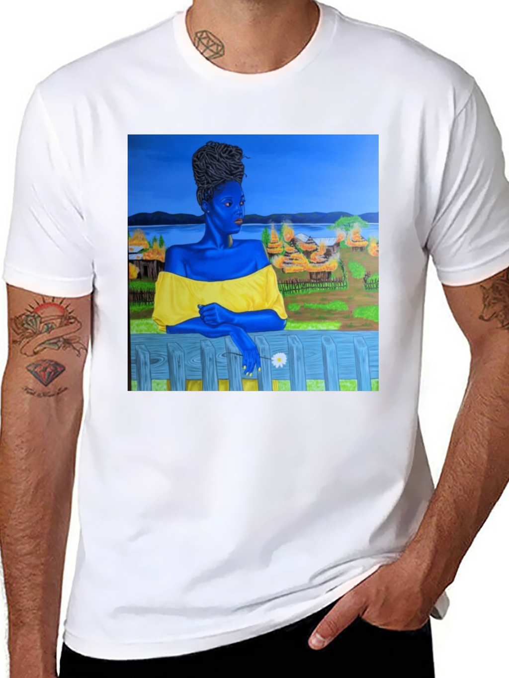 Black T-Shirt with Artistic Portrait Print