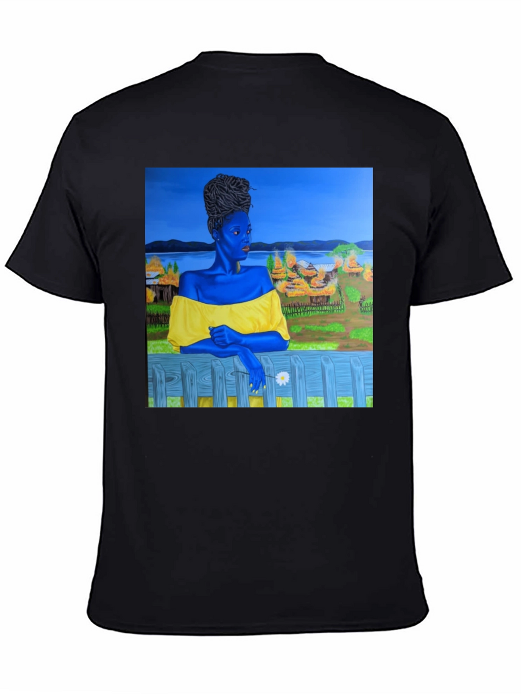 Black T-Shirt with Artistic Portrait Print