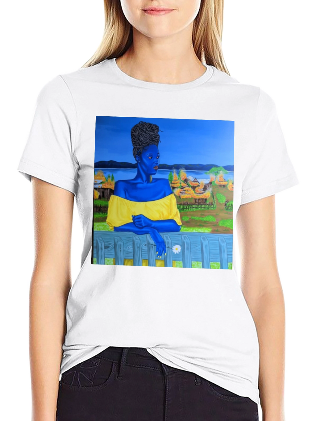 Black T-Shirt with Artistic Portrait Print