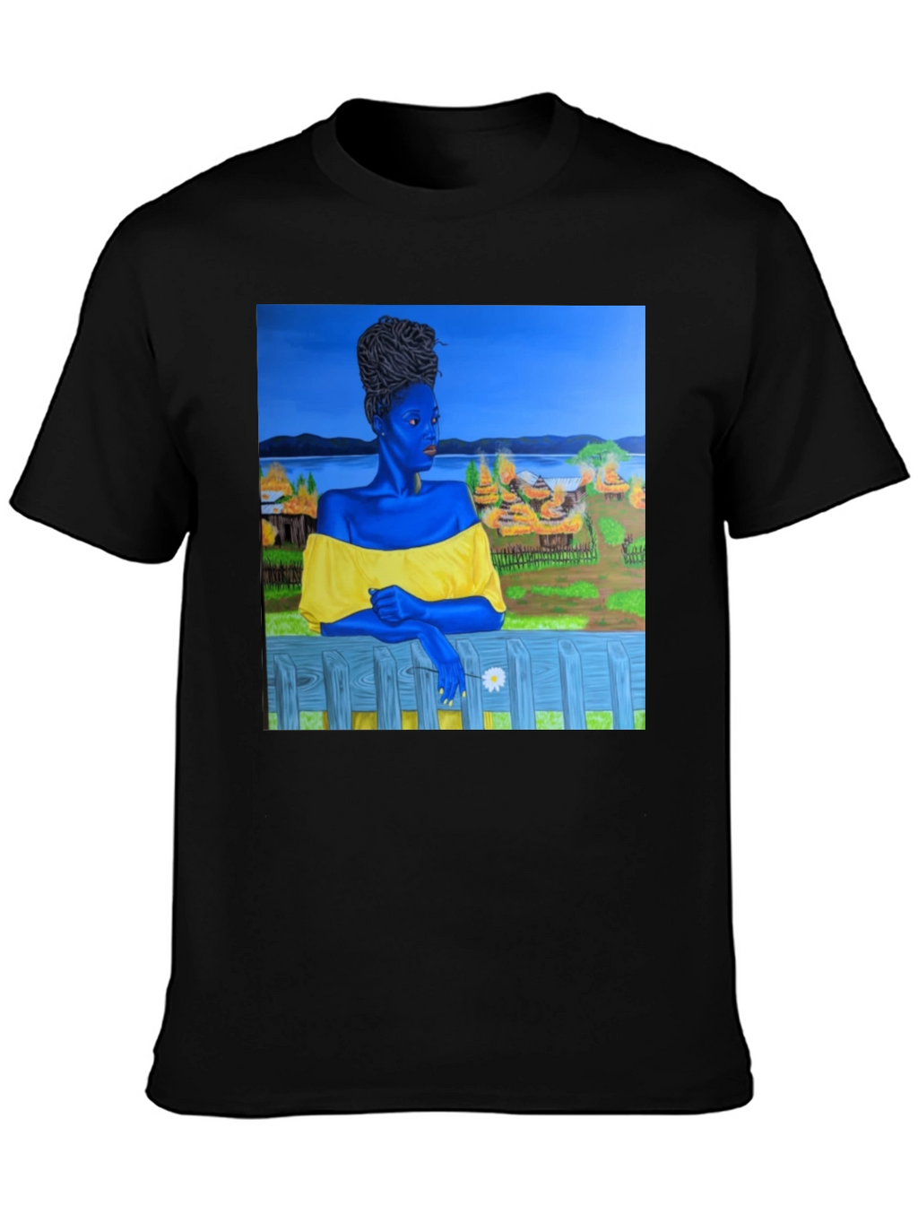 Black T-Shirt with Artistic Portrait Print