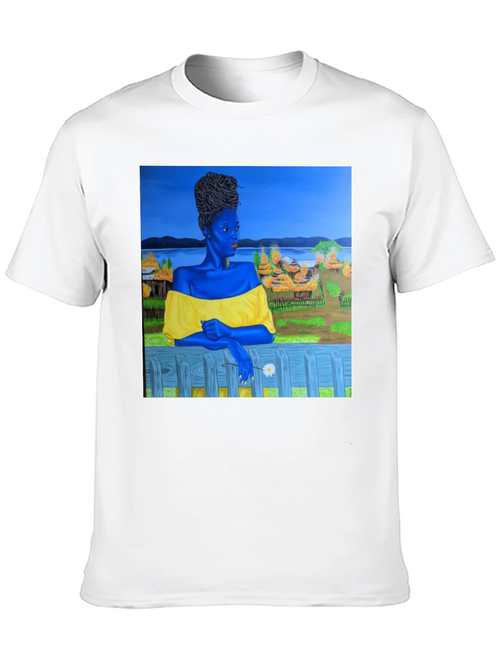 Black T-Shirt with Artistic Portrait Print