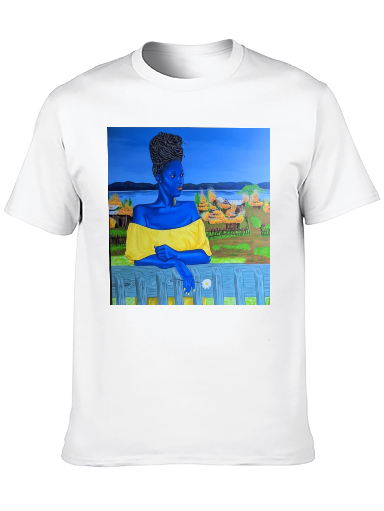 Black T-Shirt with Artistic Portrait Print