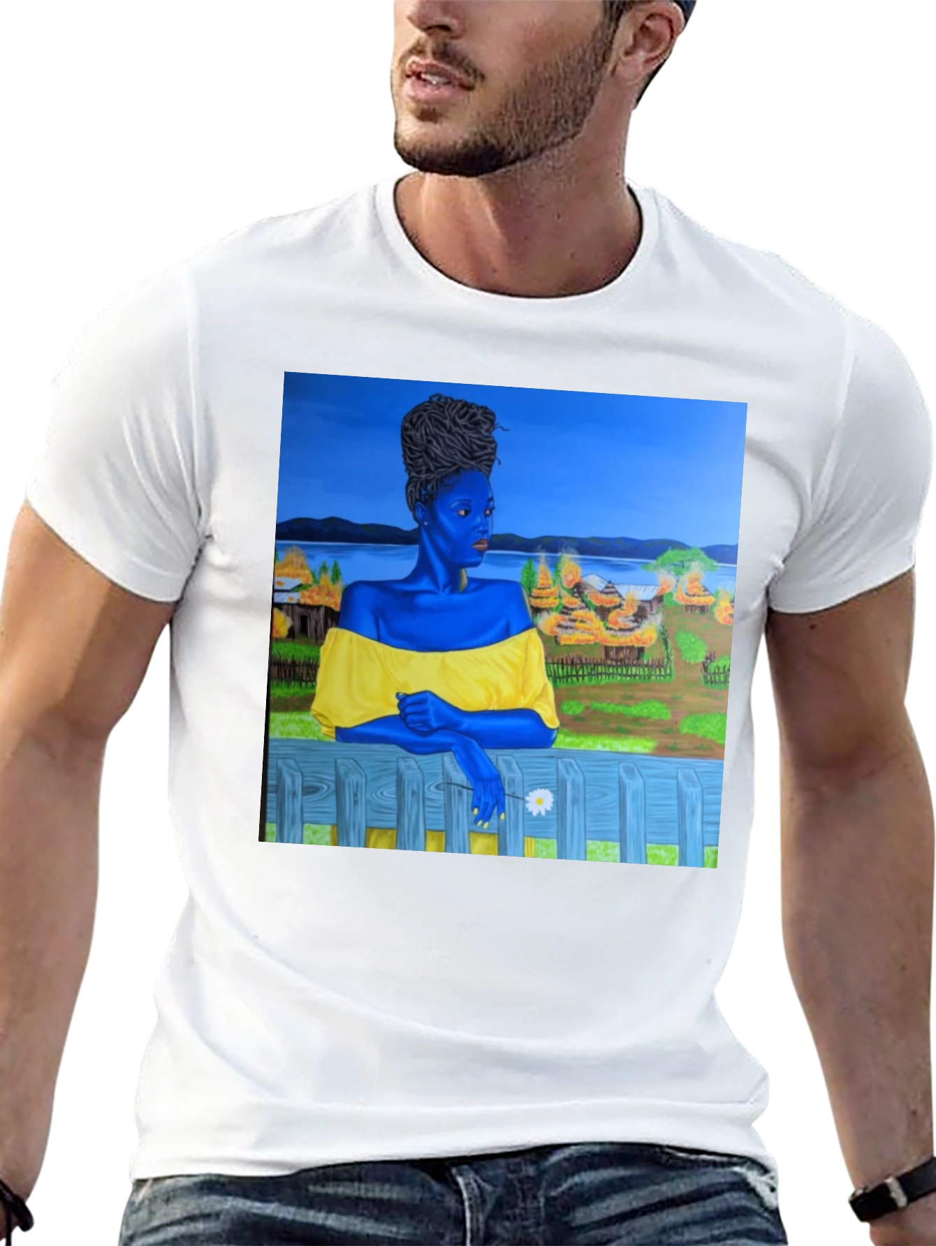 Black T-Shirt with Artistic Portrait Print