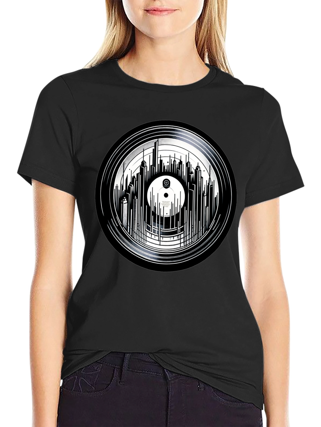 Vinyl Record Skyline Graphic Tee