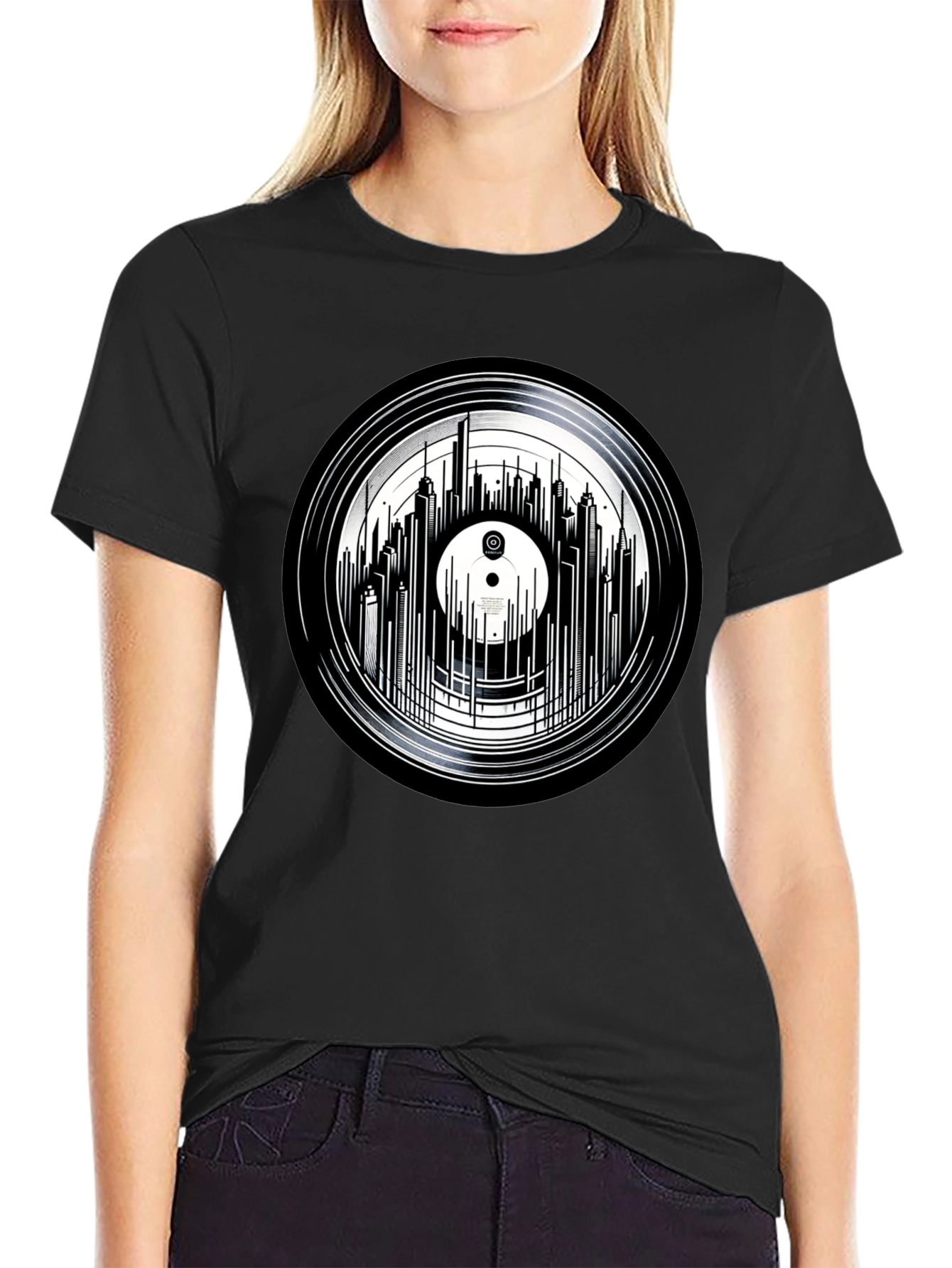 Vinyl Record Skyline Graphic Tee