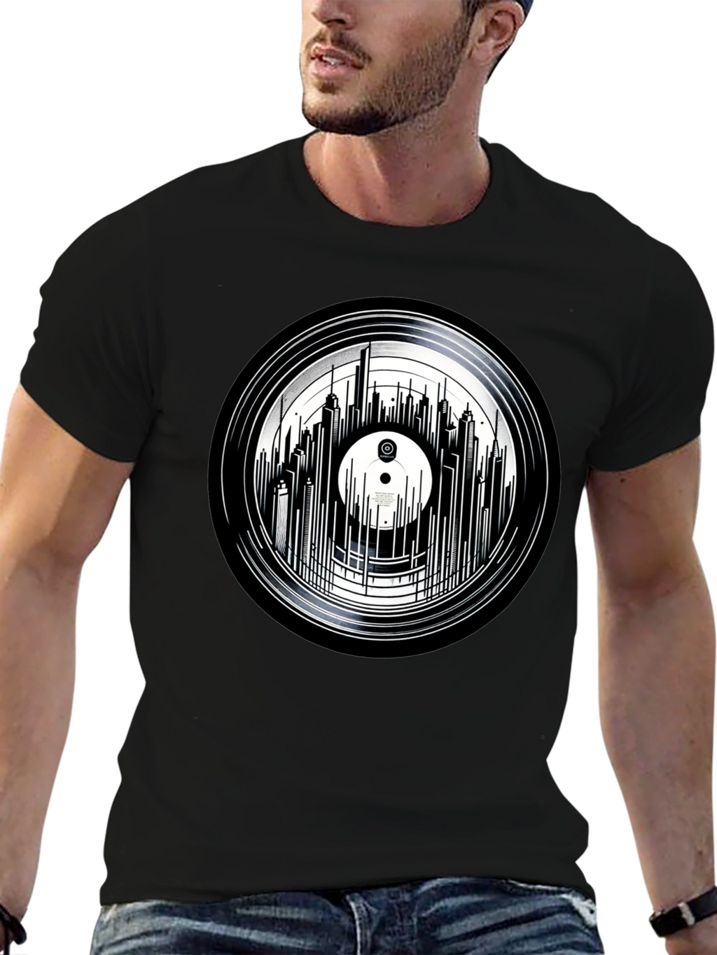 Vinyl Record Skyline Graphic Tee