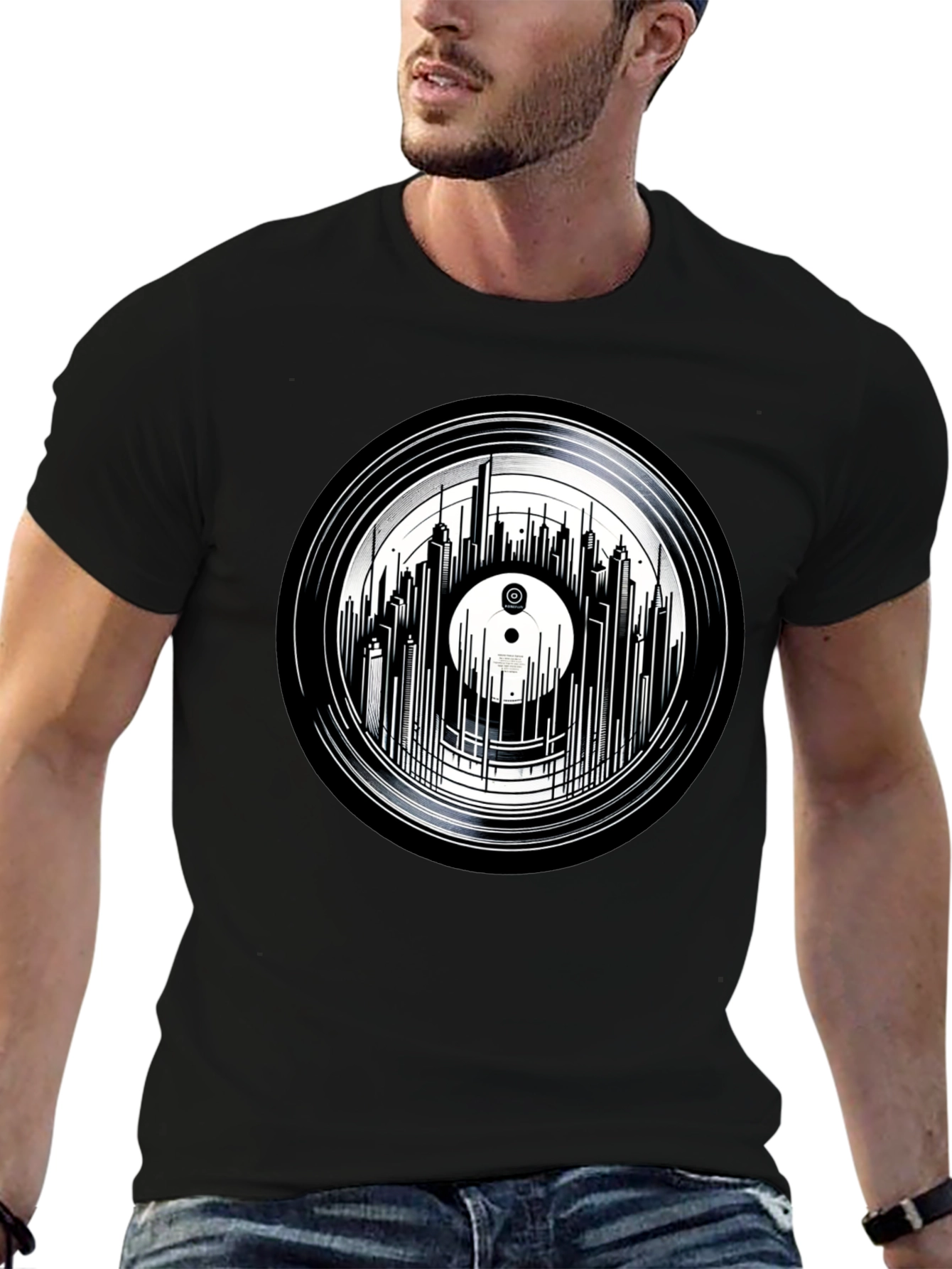 Vinyl Record Skyline Graphic Tee