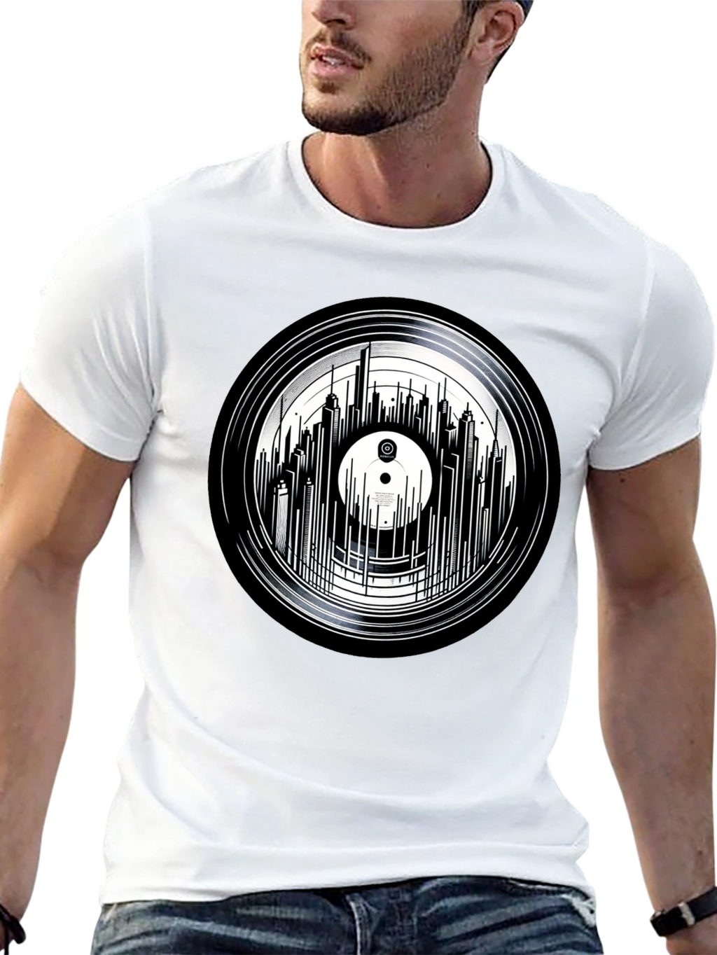 Vinyl Record Skyline Graphic Tee