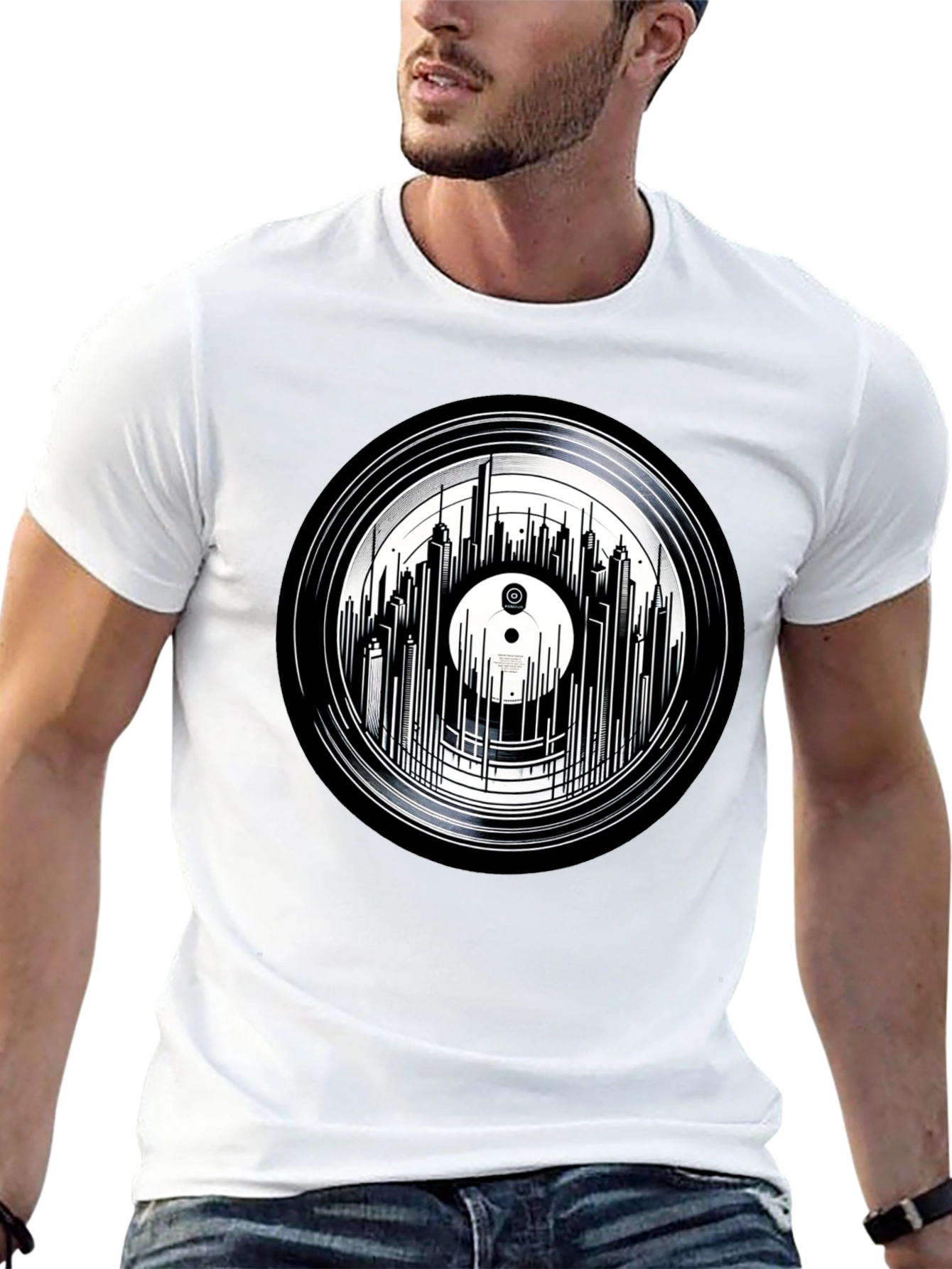 Vinyl Record Skyline Graphic Tee