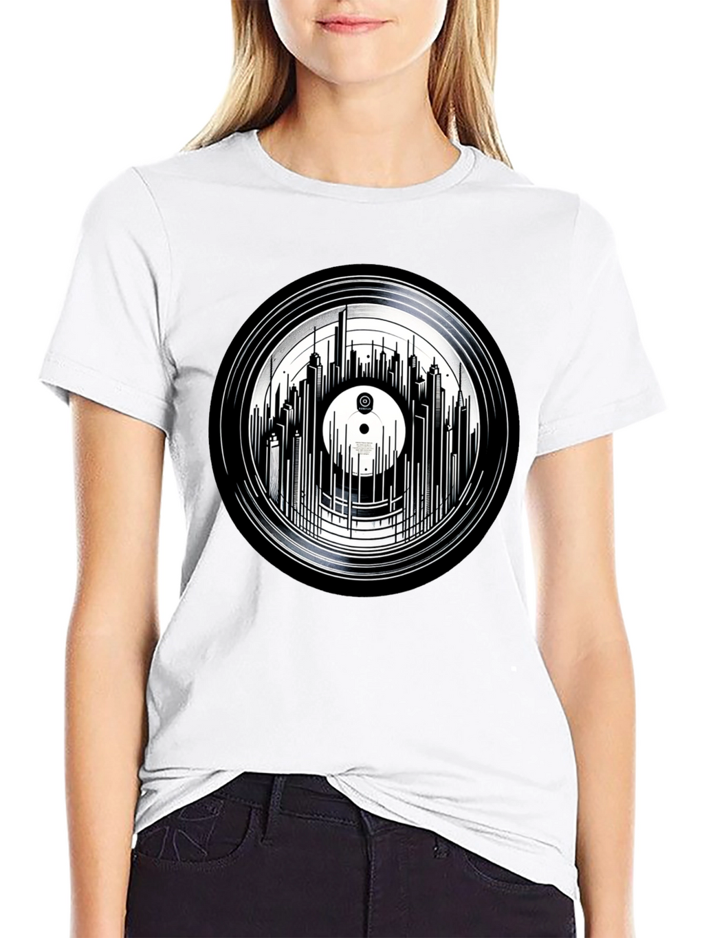 Vinyl Record Skyline Graphic Tee