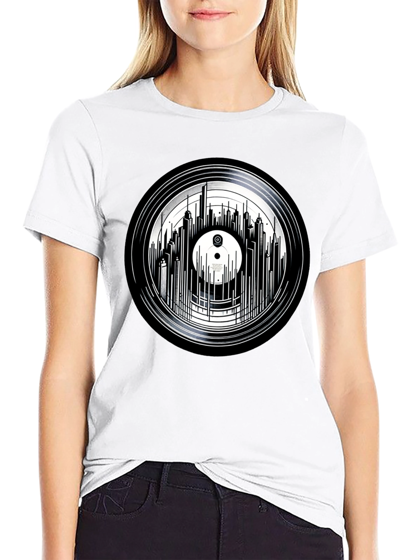 Vinyl Record Skyline Graphic Tee
