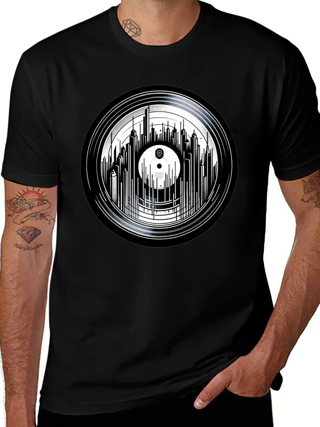 Vinyl Record Skyline Graphic Tee