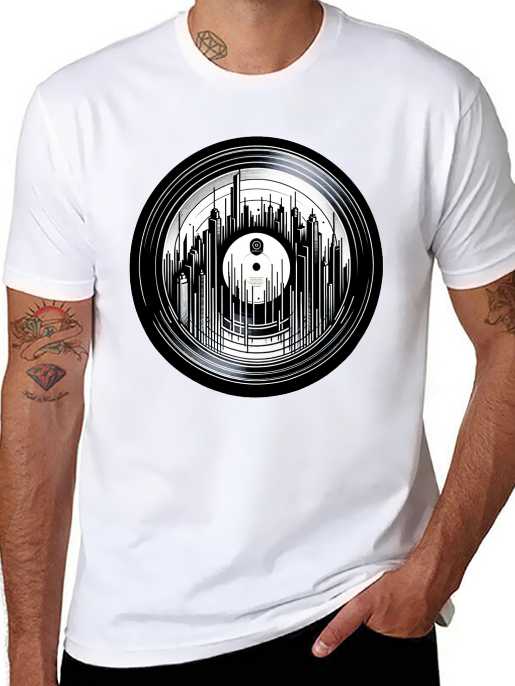 Vinyl Record Skyline Graphic Tee