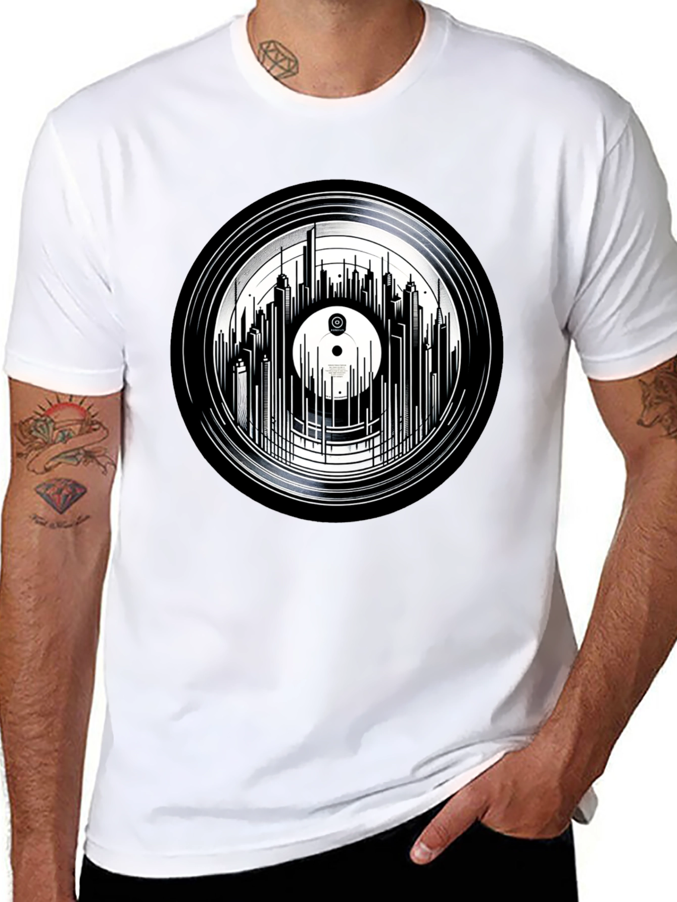 Vinyl Record Skyline Graphic Tee