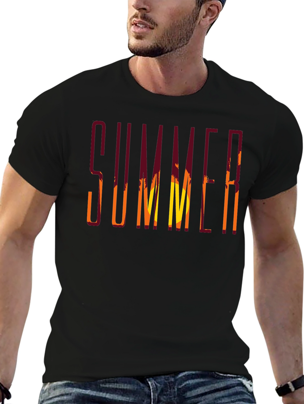 Summer Sunset Graphic T-Shirt - Relaxed Fit Black Tee
