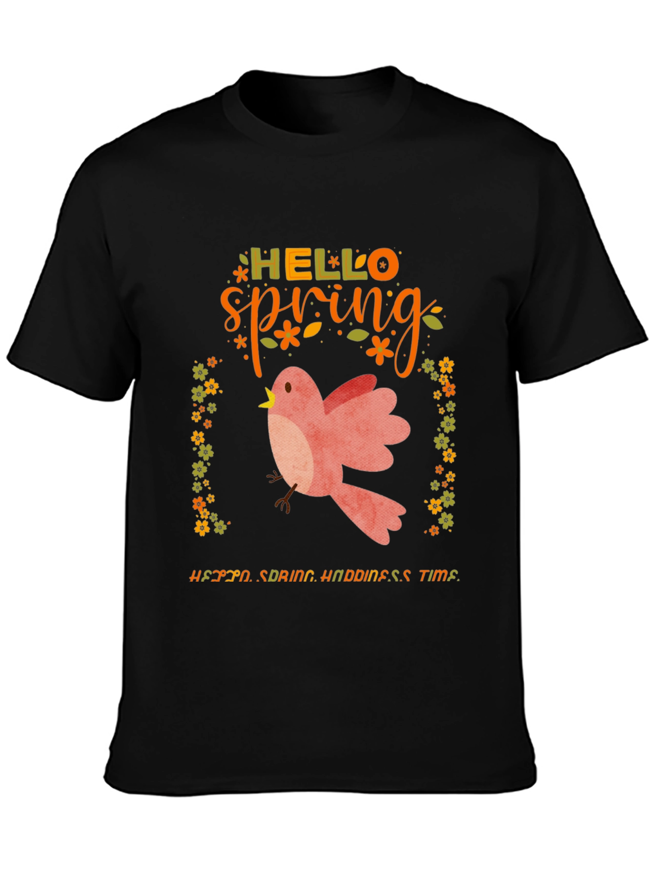 Hello Spring Graphic Tee - Bird & Floral Design
