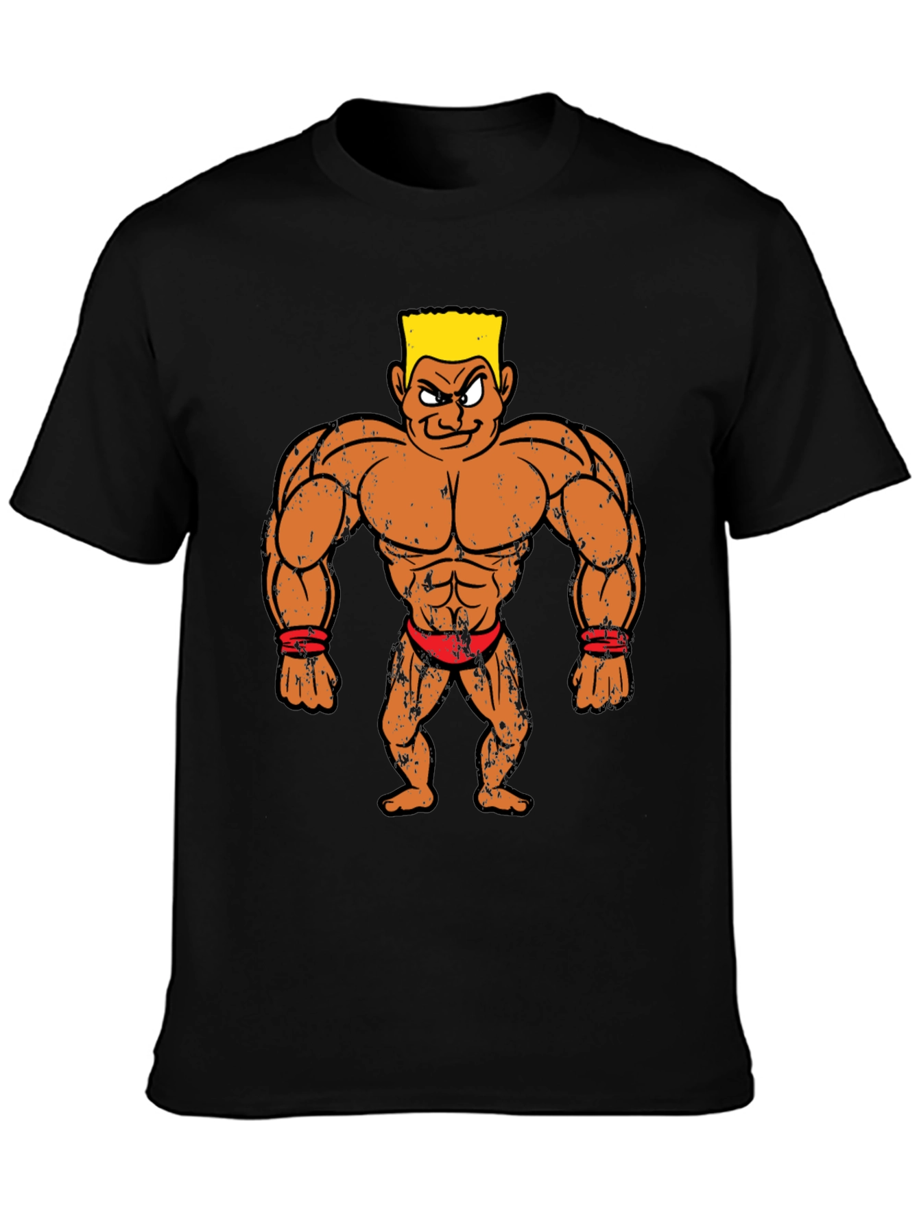 Cartoon Bodybuilder Graphic Tee - Black